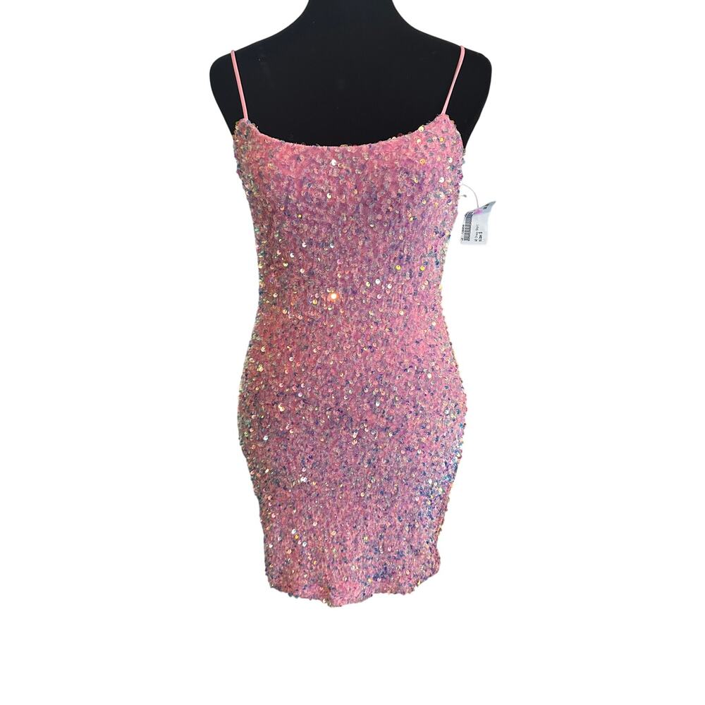 Velvis Glittery Pink Mini Stretchy Bodycon Sequin Party Dress